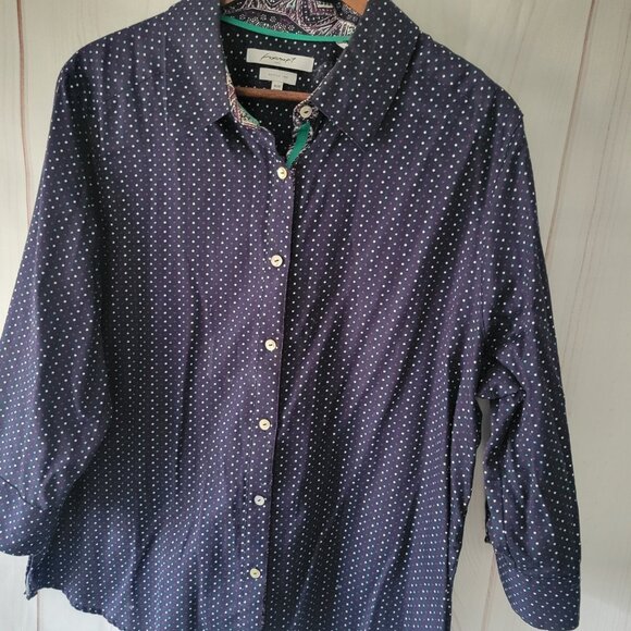 Foxcroft ¾ Sleeve Polka Dot Women’s Plus 16W Blouse, 100% Cotton, Wrinkle Free - Picture 3 of 10